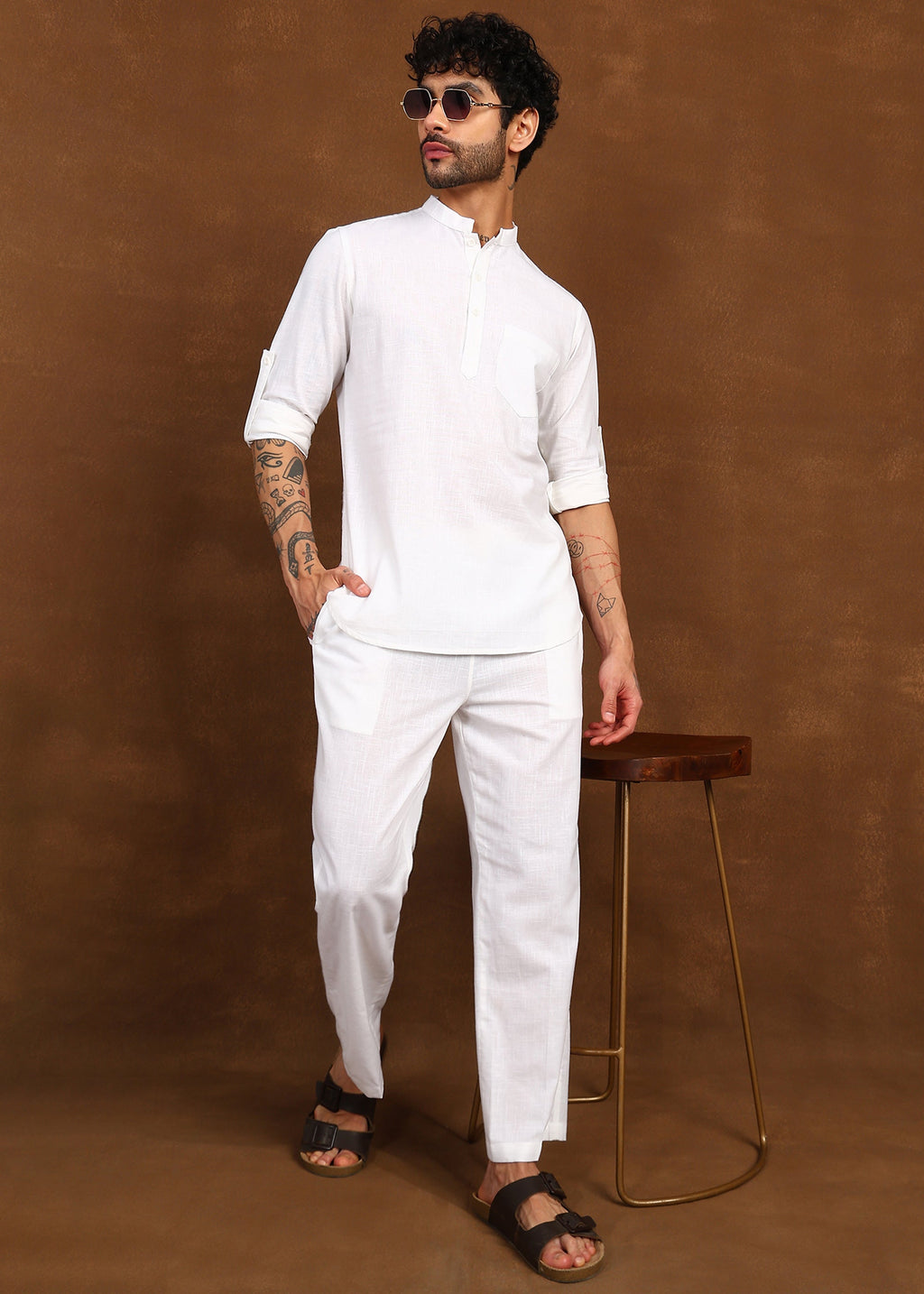 Fabmade Ivory Ease Linen Short Kurta Co-Ord Set