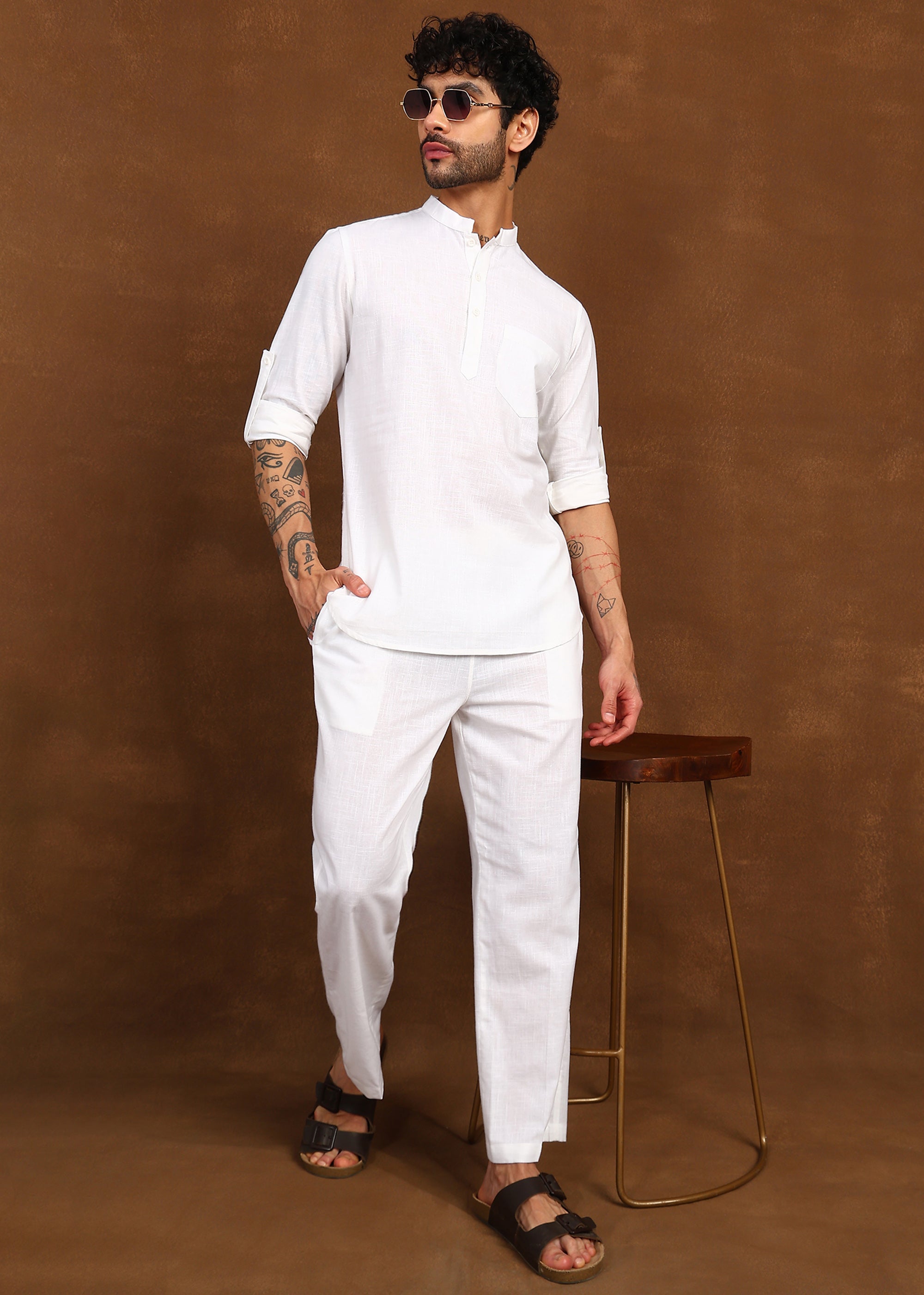 Fabmade Ivory Ease Linen Short Kurta Co-Ord Set