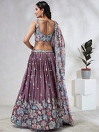 House of Panchhi Lavender Georgette Sequins And Thread Embroidery Lehenga Choli & Dupatta