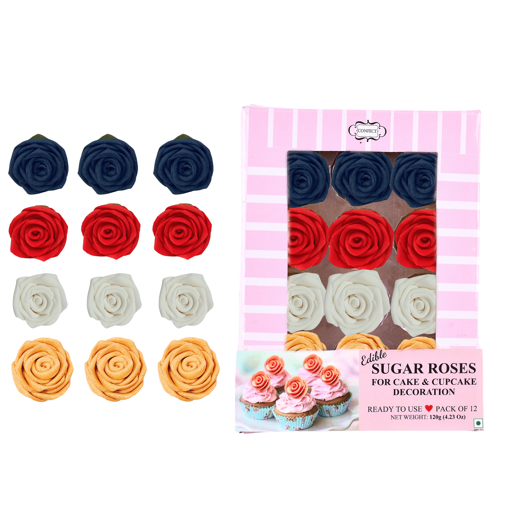 confect edible sugar roses cake toppers for cupcakes doughnut cake decorations pack of 12 j4 roses 04