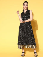 Ahalyaa Black Georgette Ethnic Motifs Printed Shirt-Collar Midi Fit & Flare Ethnic Dress - Distacart