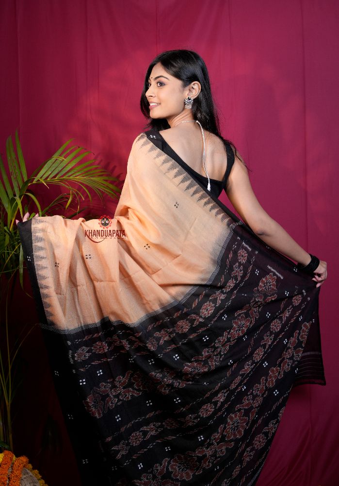 khanduapata Beige & Black Dot Design Cotton Saree For Women - Distacart