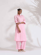 trueBrowns Pink Cotton Embroidered Kurta Set - Distacart