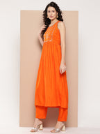 InWeave Women's Orange Mirror Work Aline Strappy Kurta Set Blue Fuchsia Or Dupatta