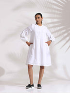 trueBrowns White Cotton Schiffli Short Dress - Distacart