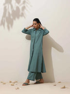 trueBrowns Green Cotton Linen Kurta Pant Set - Distacart