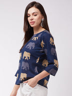 InWeave Elephant Print Blue Top