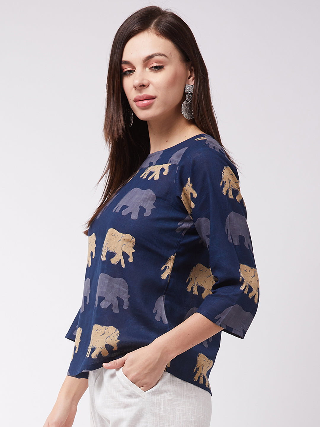 InWeave Elephant Print Blue Top