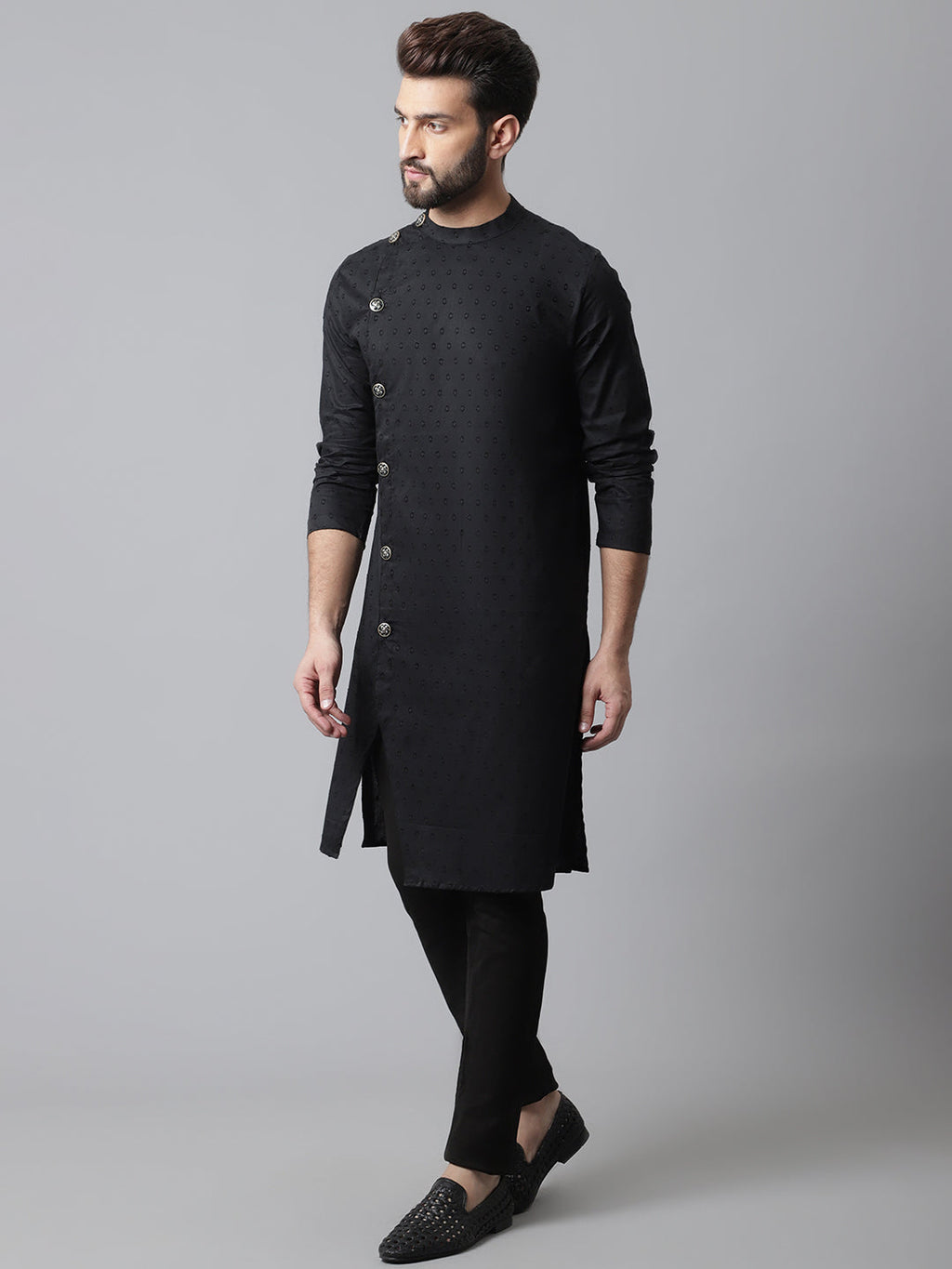 Even Apparels Black Sherwani Kurta With Asymetrical Cut