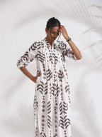 trueBrowns White Cotton Stripe Print Pleated Kurta Set - Distacart