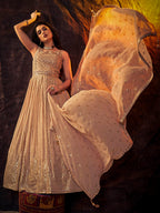 Myra Peach Real Georgette Designer Gown Style Suit - Distacart