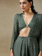 trueBrowns Dark Green Bandhani Printed Silk Full Sleeve Blouse