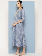 Ahalyaa Floral Printed Midi A-Line Ethnic Dress - Distacart