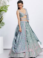 House of Panchhi Pink Georgette Sequins And Thread Embroidery Lehenga Choli & Dupatta