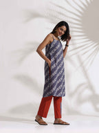 trueBrowns Grey Cotton Print Highslit Kurta Set - Distacart