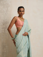 trueBrowns Blue Gold Lurex Ready To Wear Saree