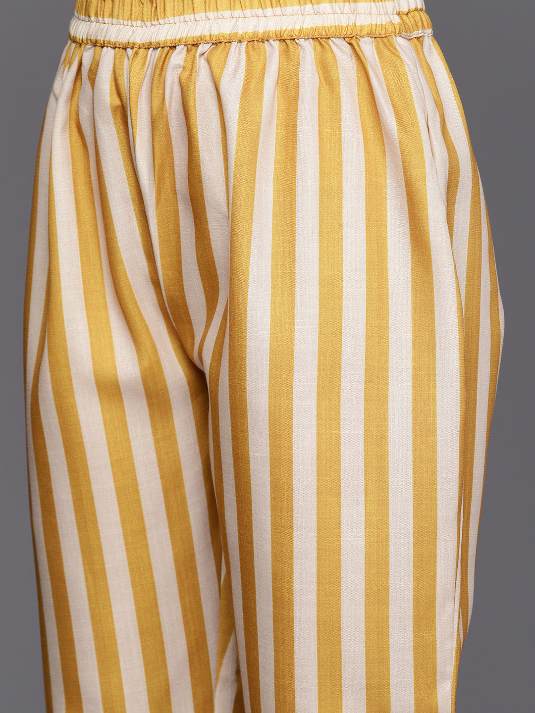 KSUT (House of Varanga) Mustard Digital Printed Kurta With V Neckline Paired With Straight Trouser - Distacart