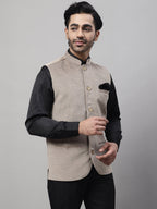 Even Apparels Men's Beige Nehru Jacket With Welt Pockets