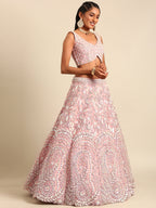 House of Panchhi Pink Net Multi Sequins with heavy Zarkan embroidery Lehenga choli & Dupatta