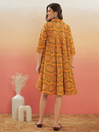 InWeave Women's Haldi Yellow Mughal Kalamkari Flared Dress - Distacart