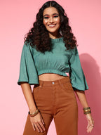 InWeave Women's Teal Blue High Neck Crop Top