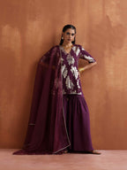 trueBrowns Purple Metallic Sharara Dupatta Set - Distacart