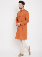 Even Apparels Orange Pure Cotton Kurta With Band Collar - Distacart