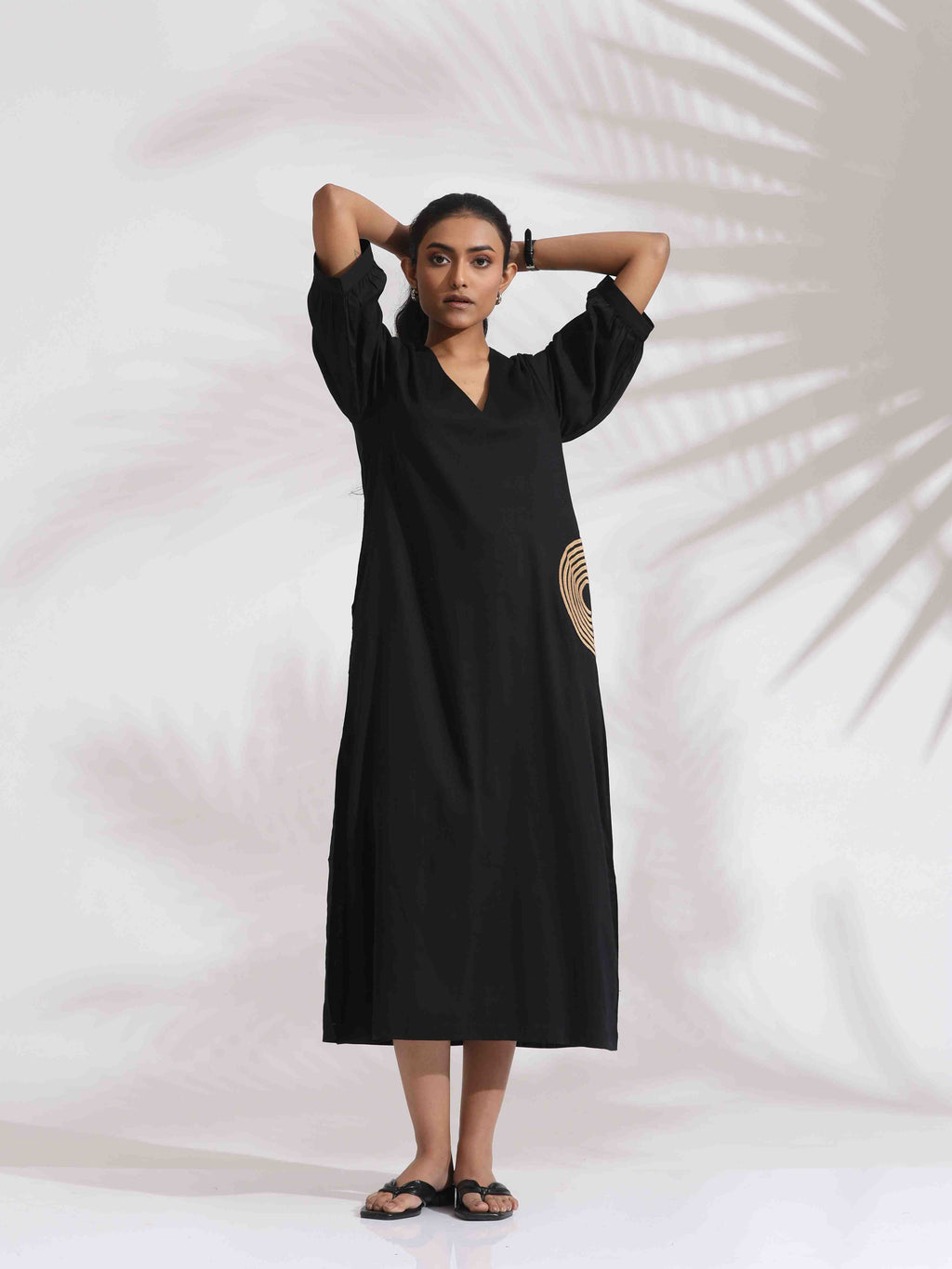 trueBrowns Black Cotton Embroidered Dress - Distacart