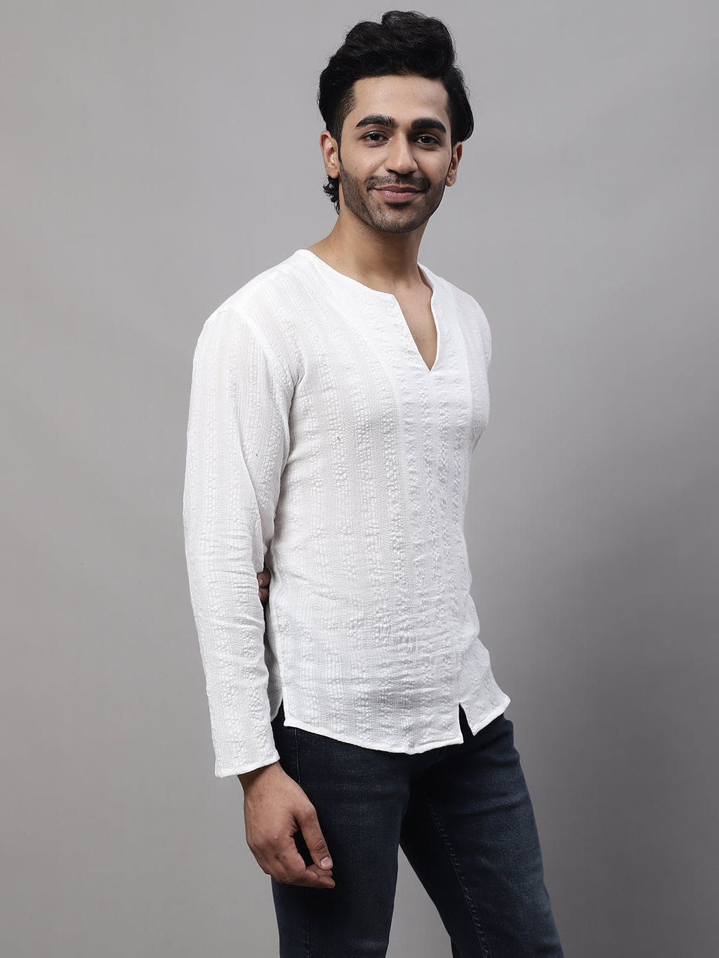 Even Apparels White Pure Cotton Open Neck Kurta - Distacart
