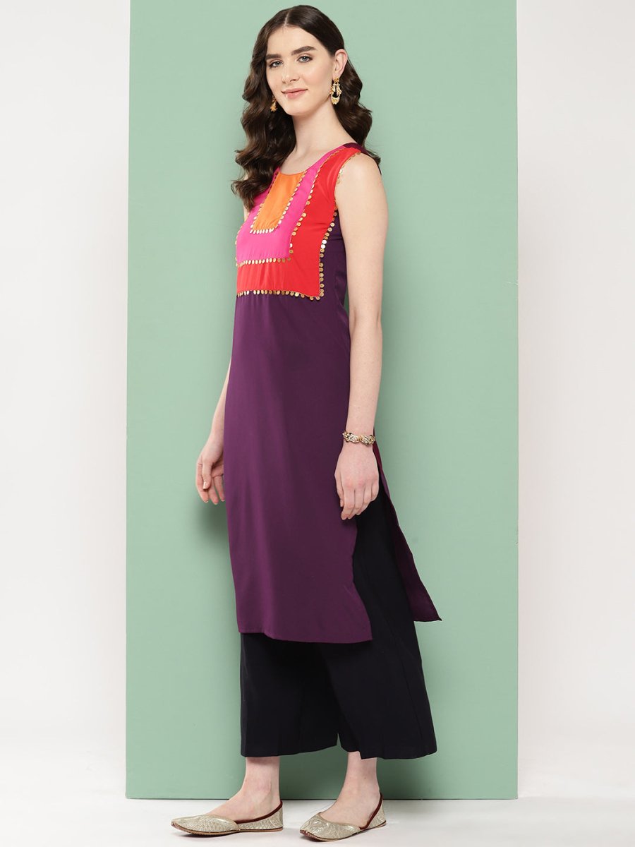 Ahalyaa Women Yoke Design Sequinned Crepe Kurta