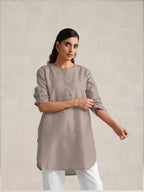 trueBrowns Light Grey Cotton Blend Short Kurta - Distacart