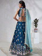 House of Panchhi Teal Pure Georgette Sequins And Thread Embroidery Lehenga Choli & Dupatta