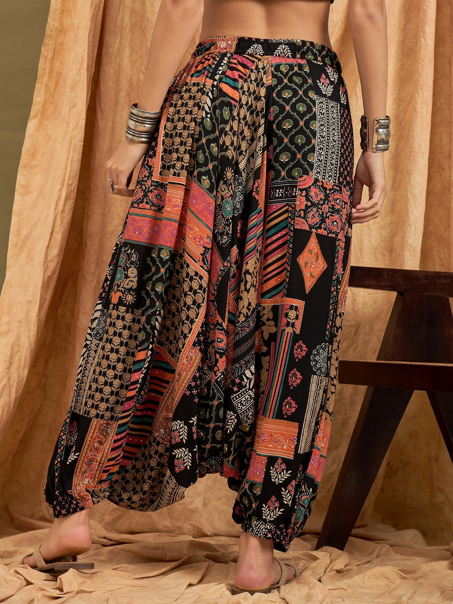 InWeave Black Multi Ethnic Harem Pant