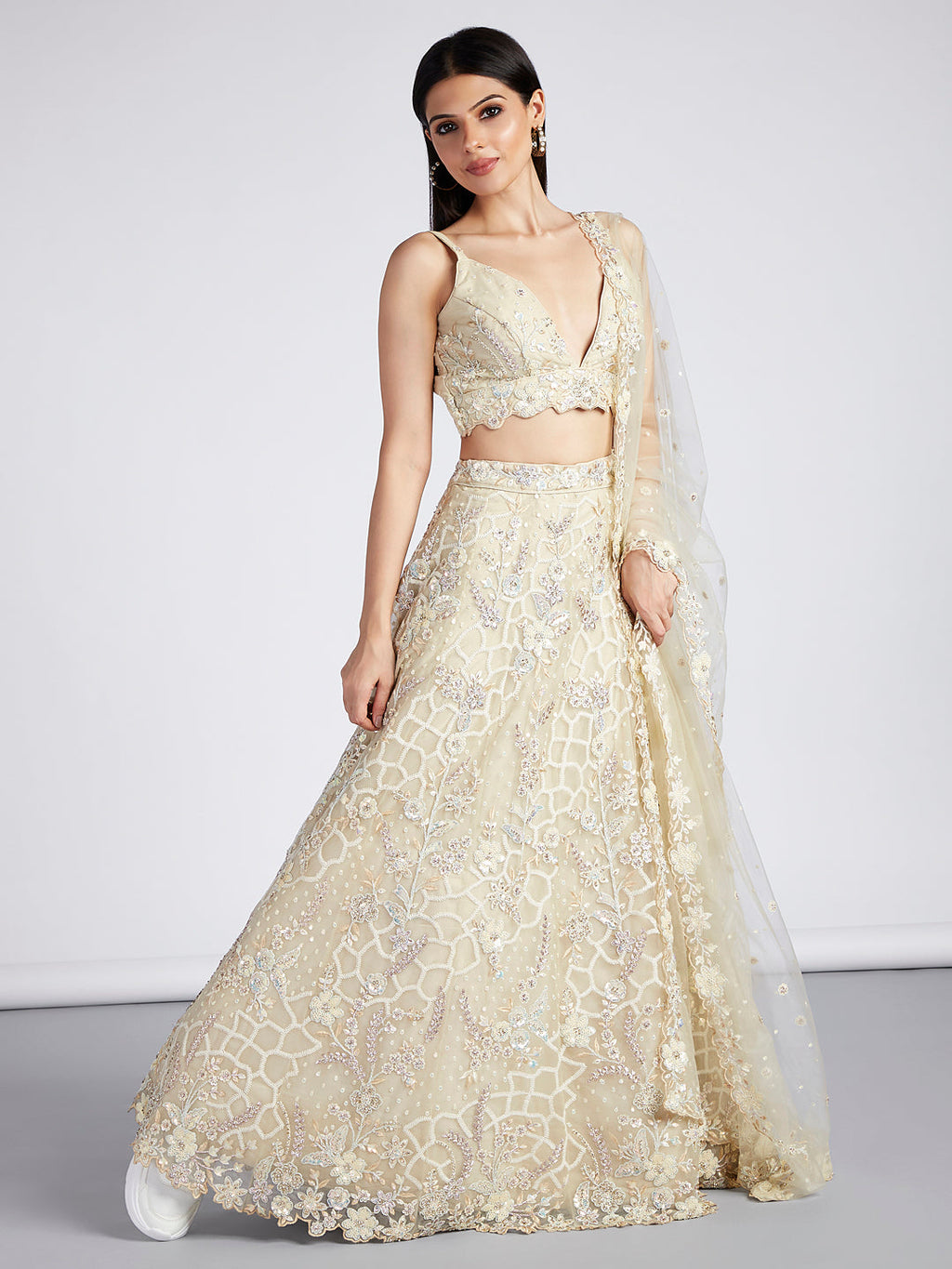 House of Panchhi Turquoise Blue Georgette Sequins And Thread Embroidery Lehenga Choli & Dupatta