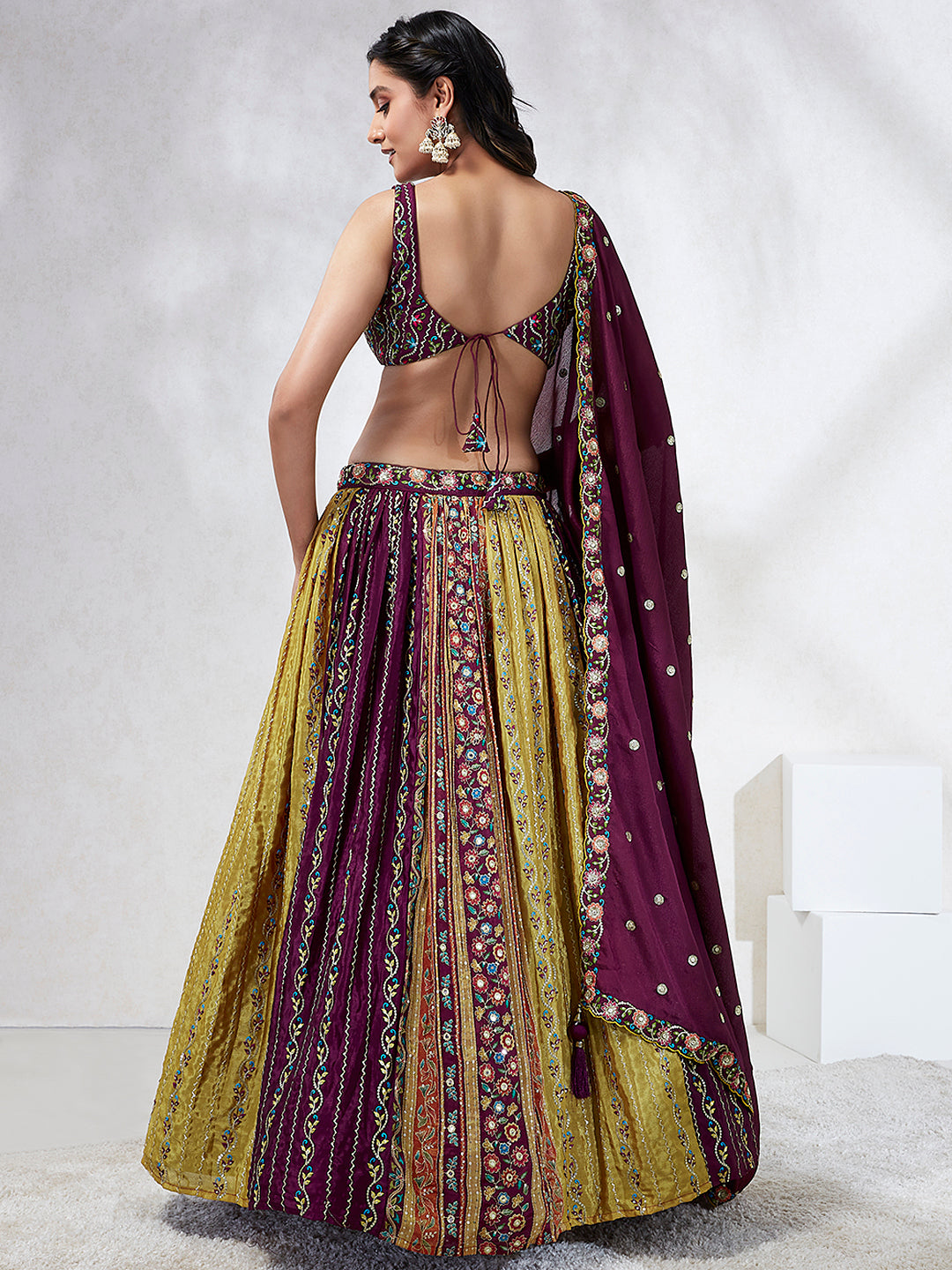 House of Panchhi Green Pure Georgette Sequins And Thread Embroidery Lehenga Choli & Dupatta