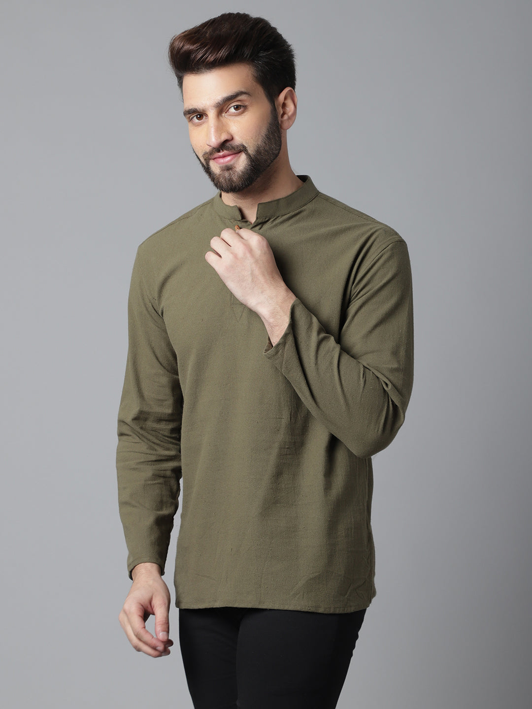 Even Apparels Green Pure Cotton Kurta With Band Collar - Distacart