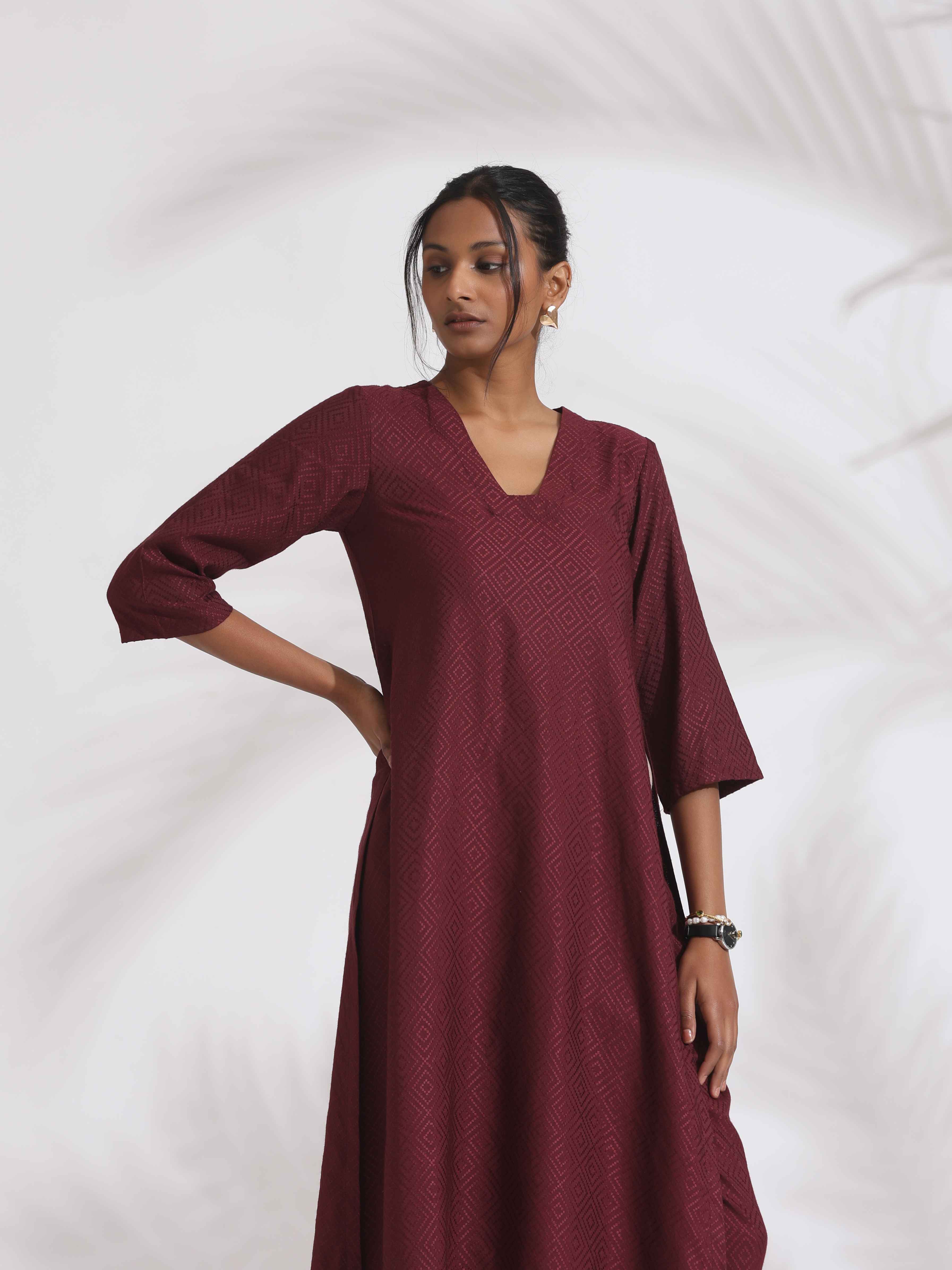 trueBrowns Maroon Dobby Kurta Set - Distacart
