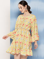 InWeave Women's Yellow Orange Ikkat Print Short Dress - Distacart