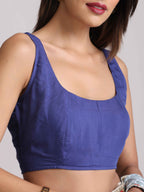trueBrowns Blue Muslin Solid Sleeveless Blouse