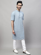 Even Apparels Blue Pure Cotton Kurta With Band Collar - Distacart