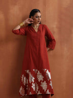 trueBrowns Rust Metallic Straight Kurta Set - Distacart