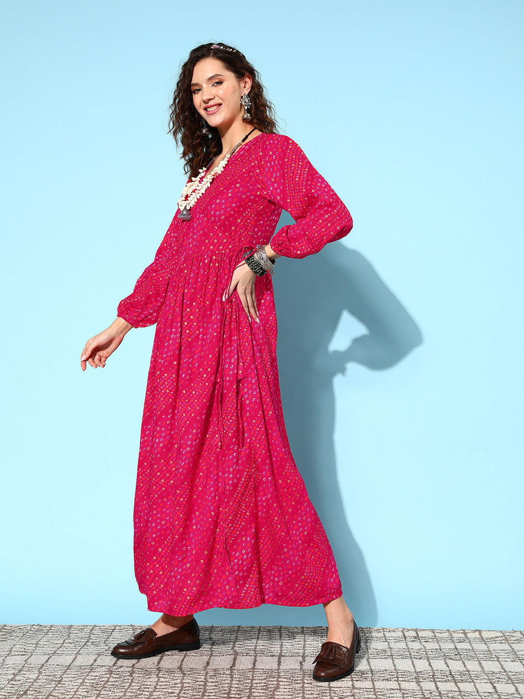 InWeave Women's Maroon Ethnic Print Wrapped Long Dress - Distacart
