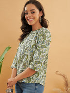 InWeave Women's Sage Green Paisley Print Top