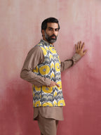 trueBrowns Men's Grey Ikat Print Cotton Reversible Nehru Jacket