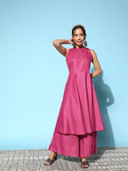InWeave Women's Pink Lurex Boho Sleevless Kurta Set