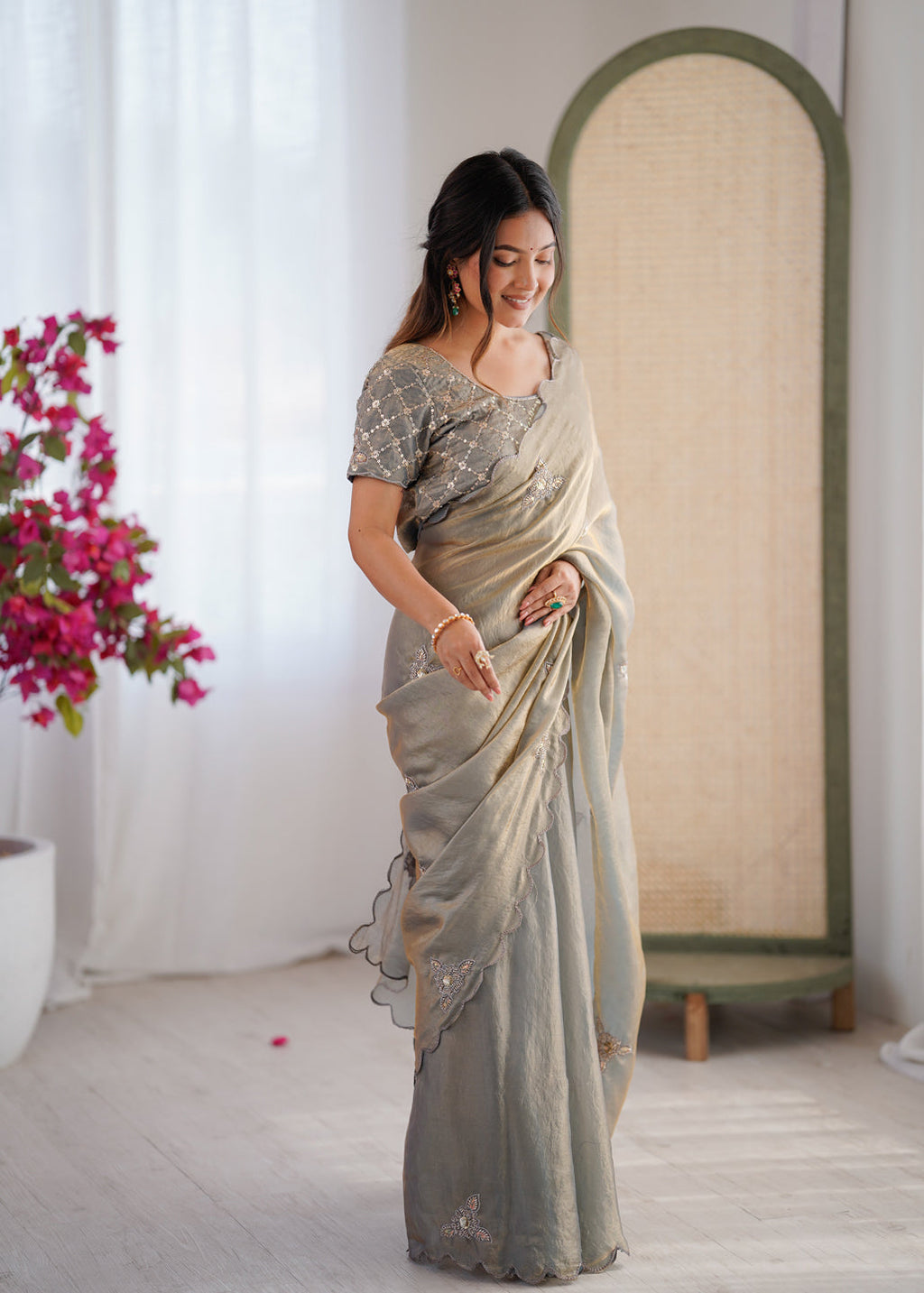 Evanik Designer Heavy Fendy Satin With Beads Embroidered Work Saree With Unstitched Blouse - Distacart