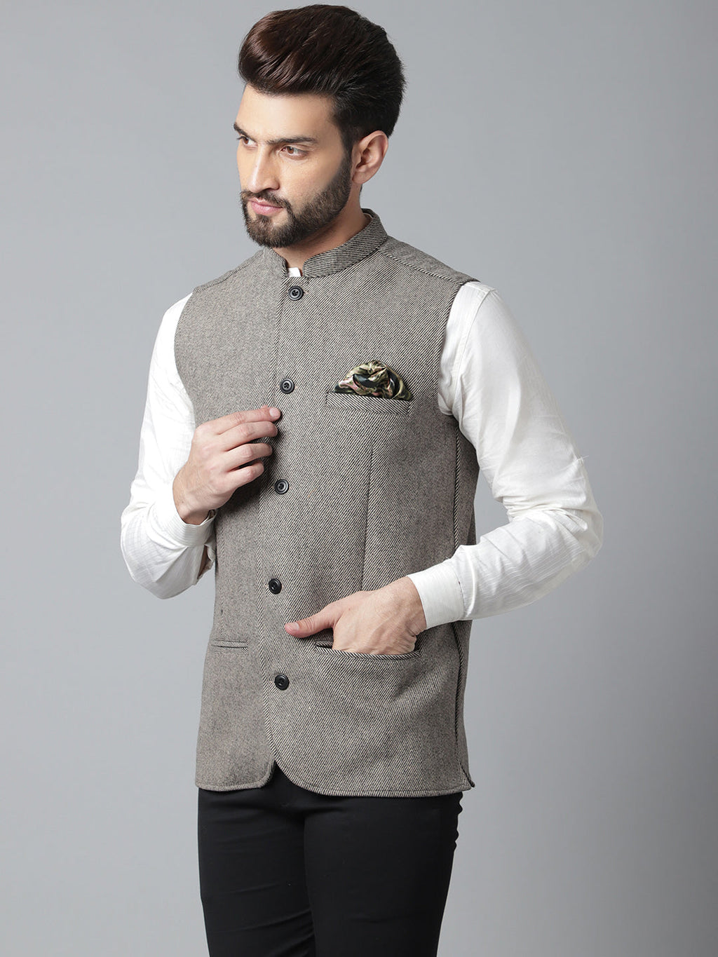 Even Apparels Men's Cream Pure Wool Nehru Jacket