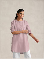 trueBrowns Pink Cotton Blend Short Kurta - Distacart