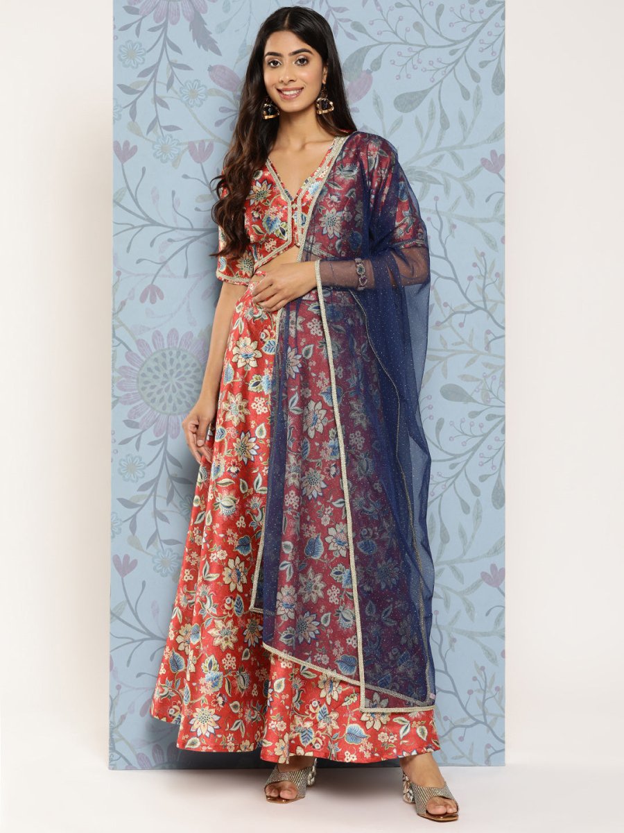Ahalyaa Printed Zari Ready to Wear Lehenga & Blouse With Dupatta