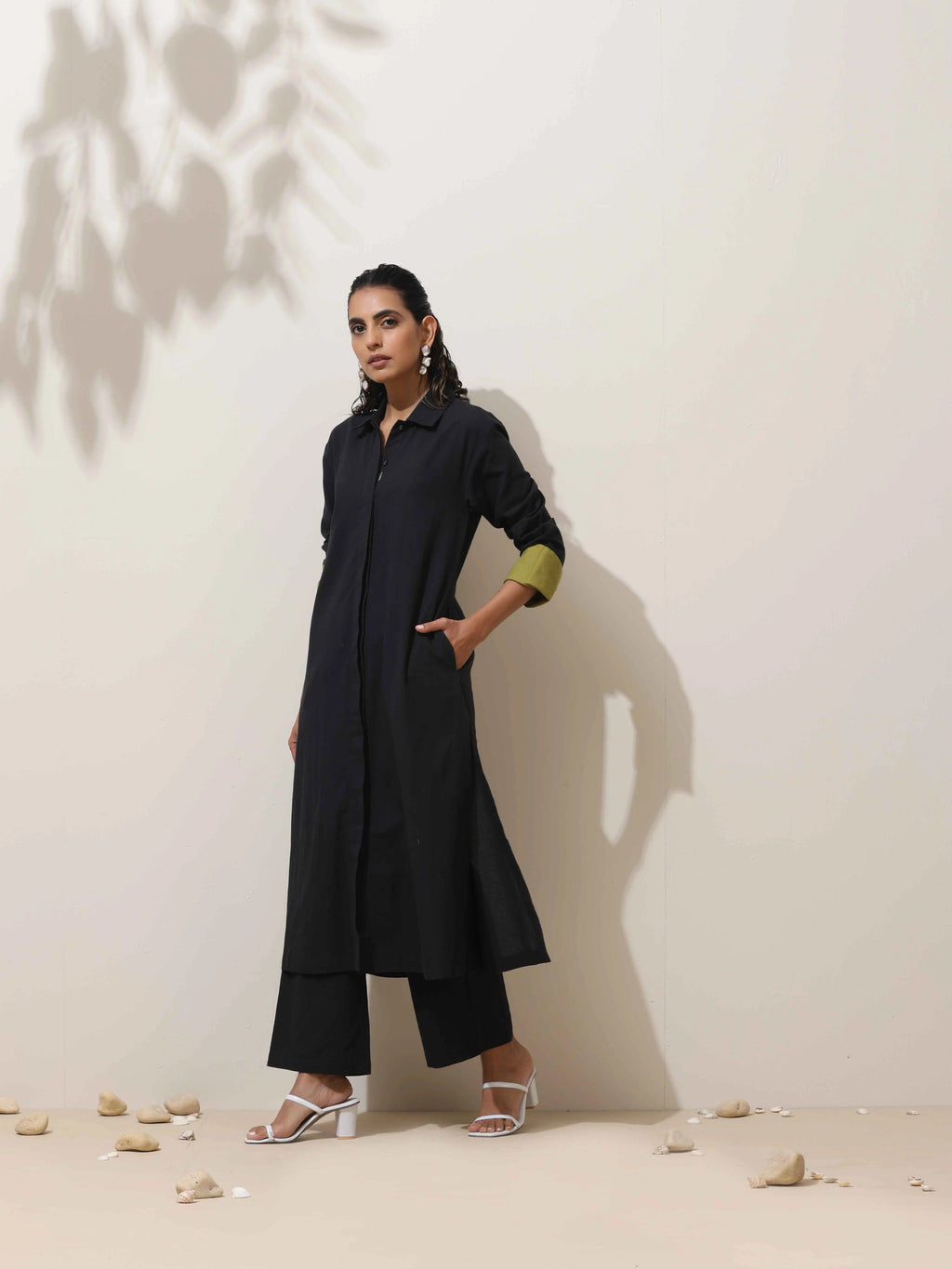 trueBrowns Black Cotton Linen Kurta Pant Set - Distacart
